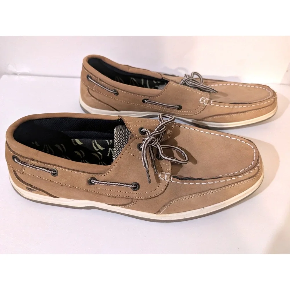 Island Surf Men's Size 11 Tan Brown Boat Shoes Lace Up Nautical Deck Loafers